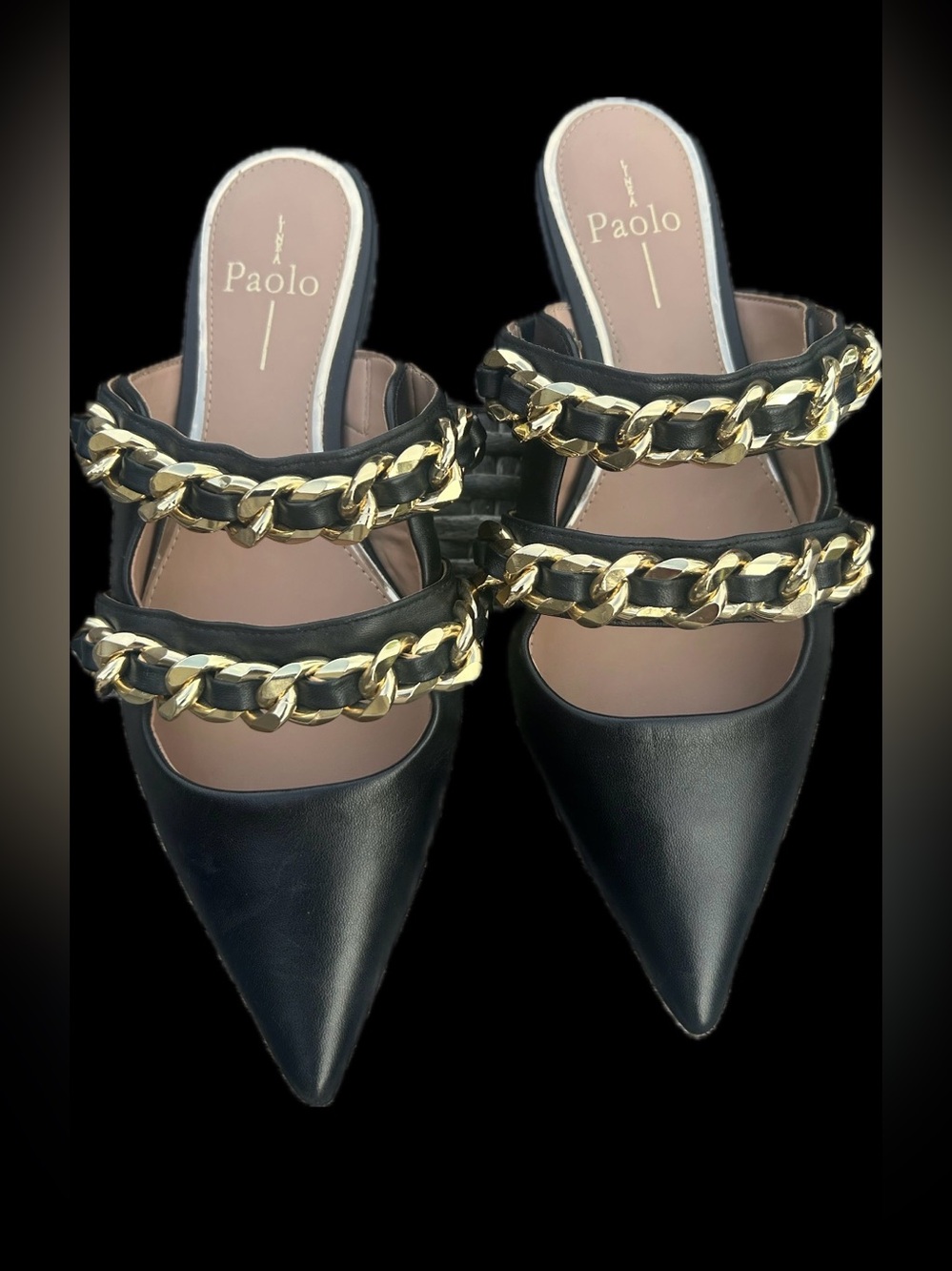 Great Condition! Paolo Black Gold Chain Mule 7.5